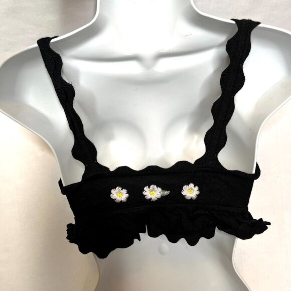 For Love & Lemons Daisy Knit Bra Size XS Black Yellow Floral Crop Top Bralette S - Picture 5 of 10